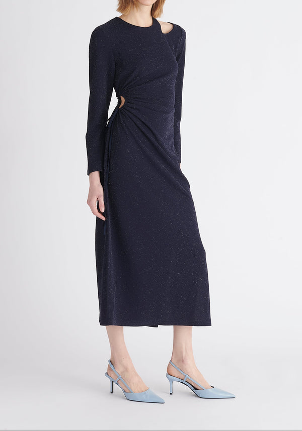 Paisie Sparkly Cut Out Dress in Navy Side
