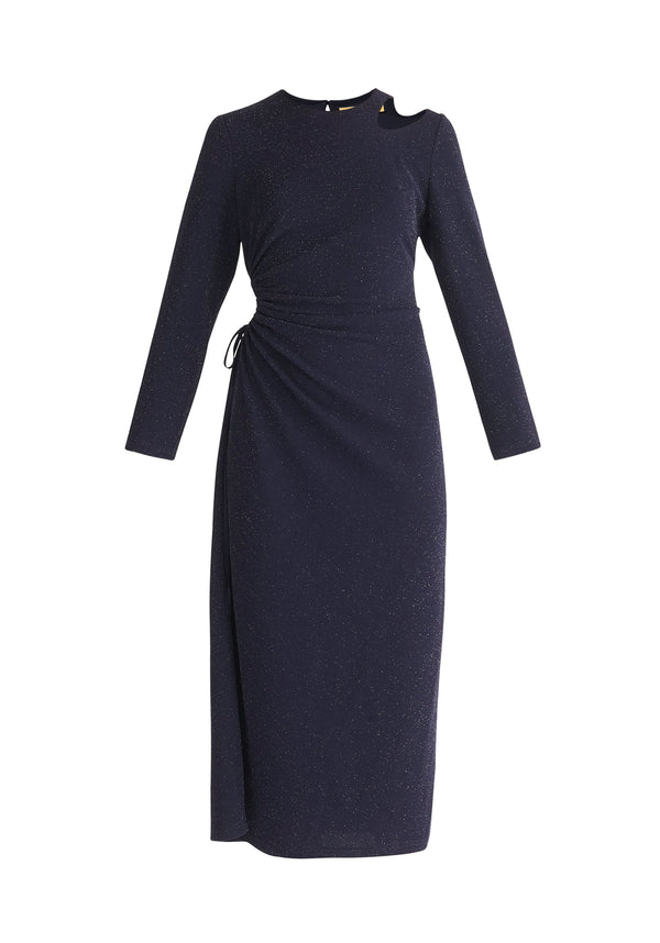 Paisie Sparkly Cut Out Dress in Navy Cut Out