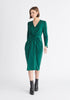 Paisie Satin V-Neck Dress in Green