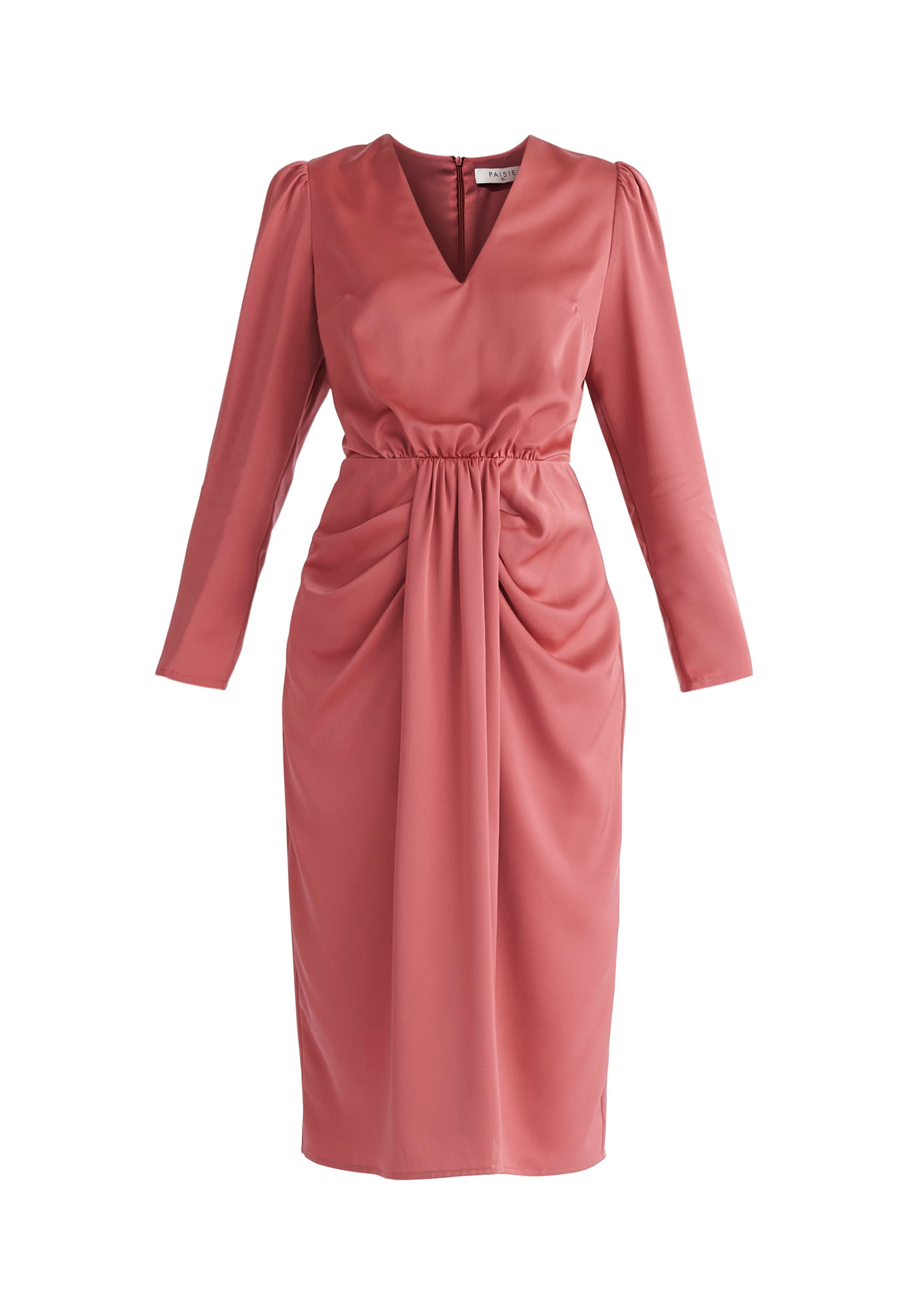 Paisie Satin V-Neck Dress in Pink Cut Out