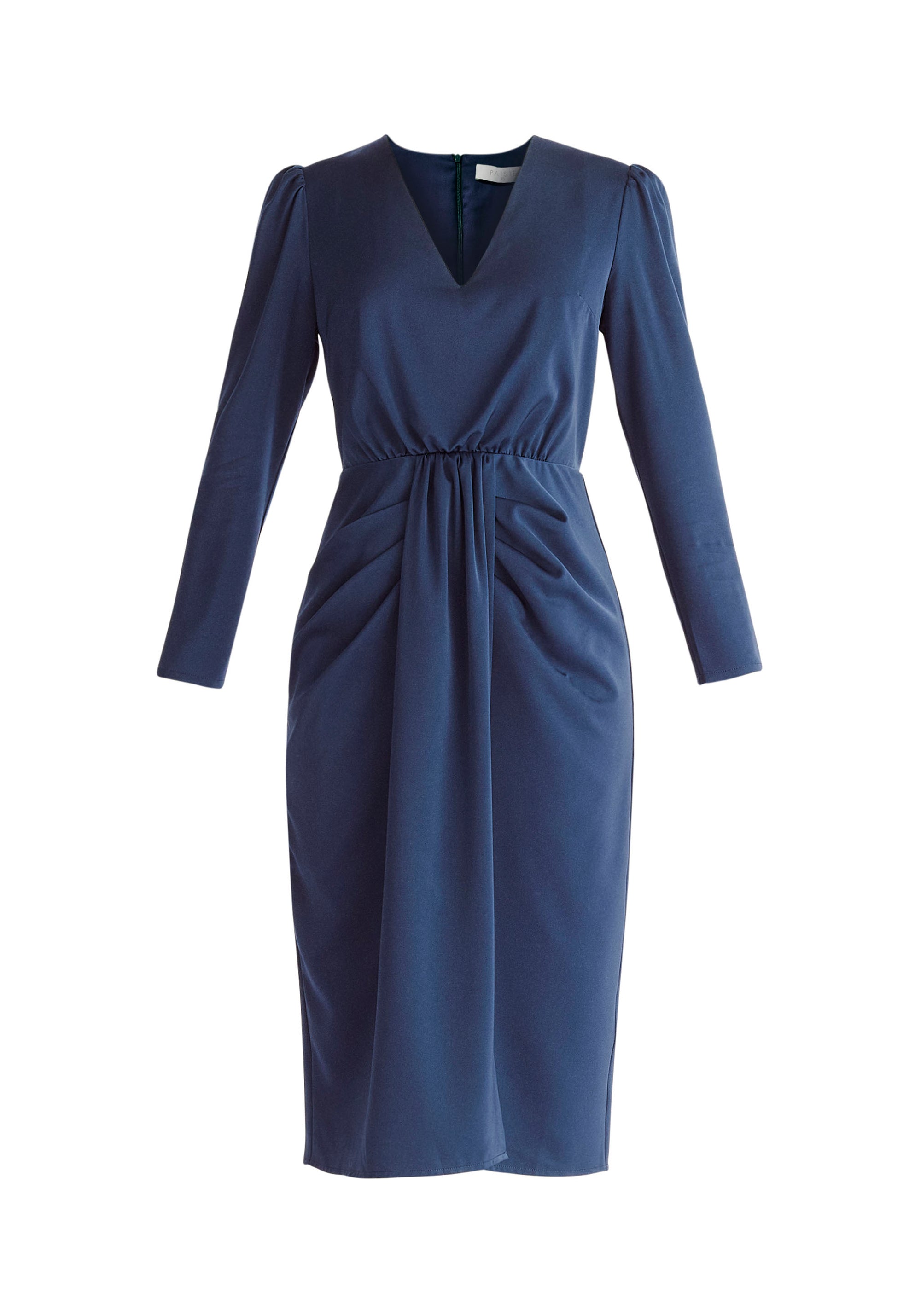 Paisie Satin V-Neck Dress in Navy Cut Out