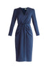 Paisie Satin V-Neck Dress in Navy Cut Out