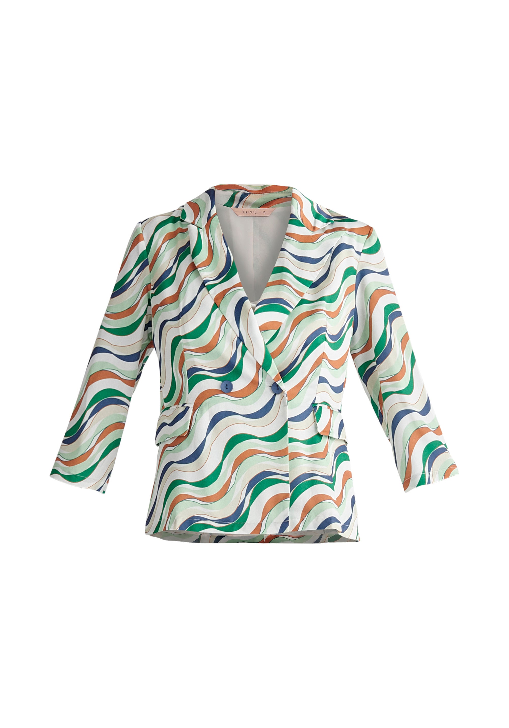 Paisie Belted Wave Print Blazer in Green Cut Out