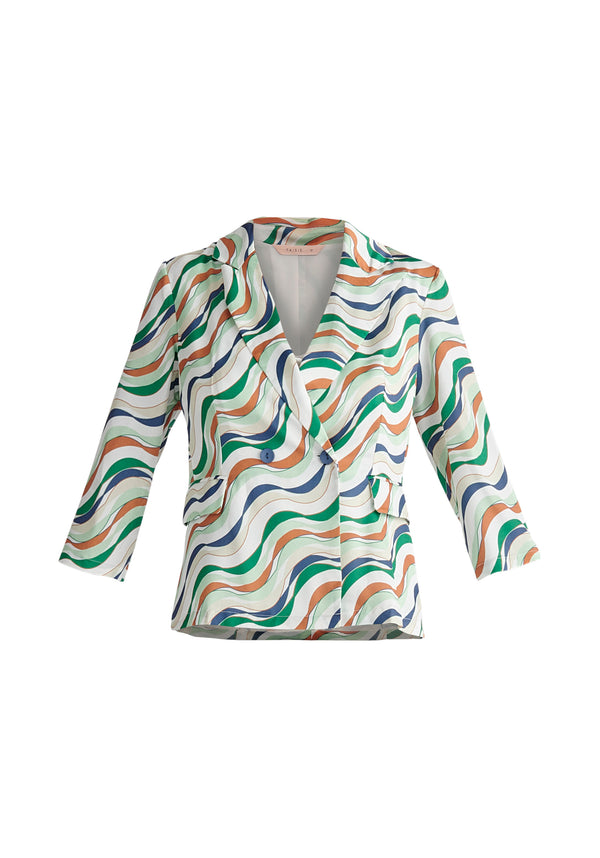 Paisie Belted Wave Print Blazer in Green Cut Out