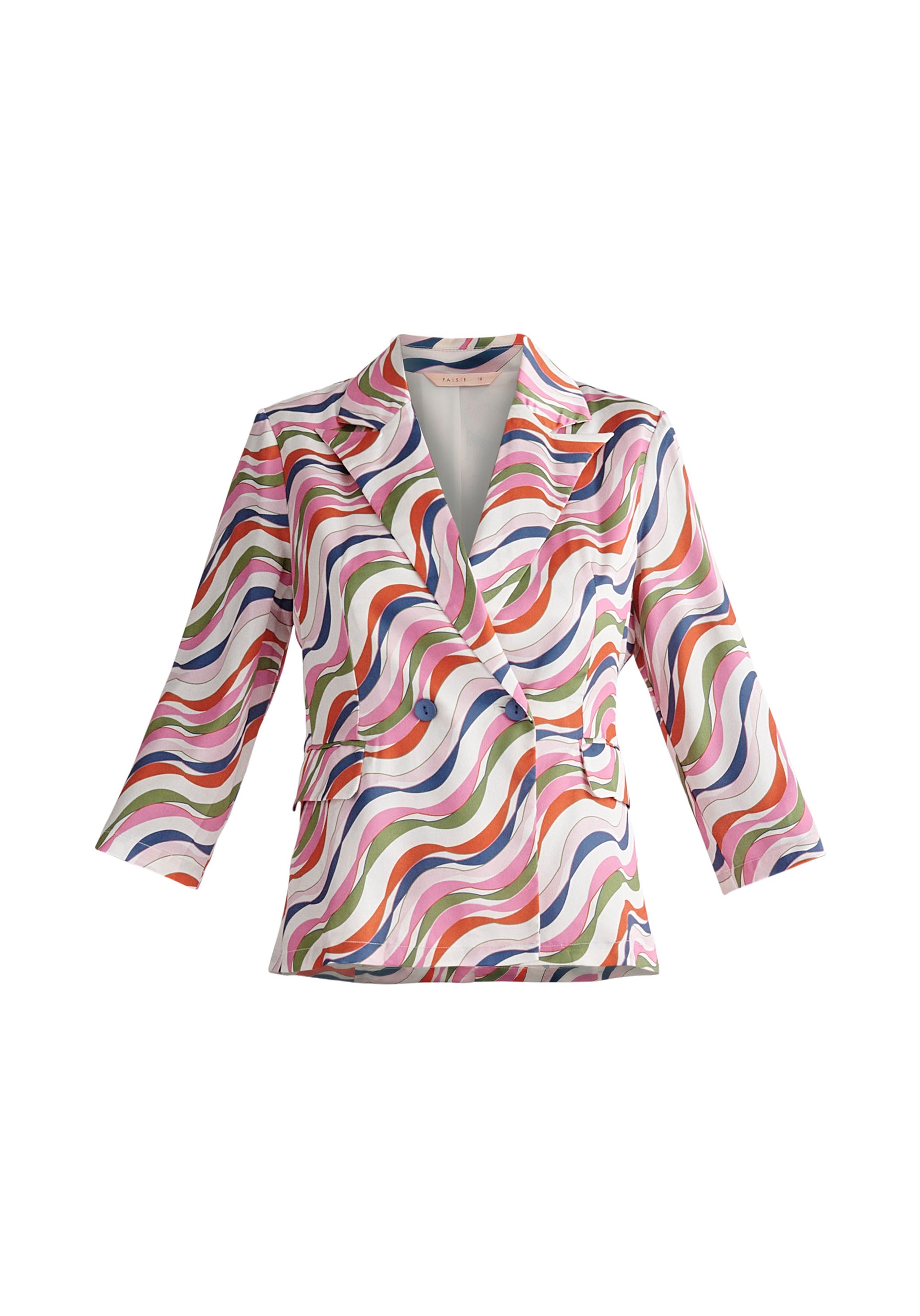 Paisie Belted Wave Print Blazer in Pink Cut Out