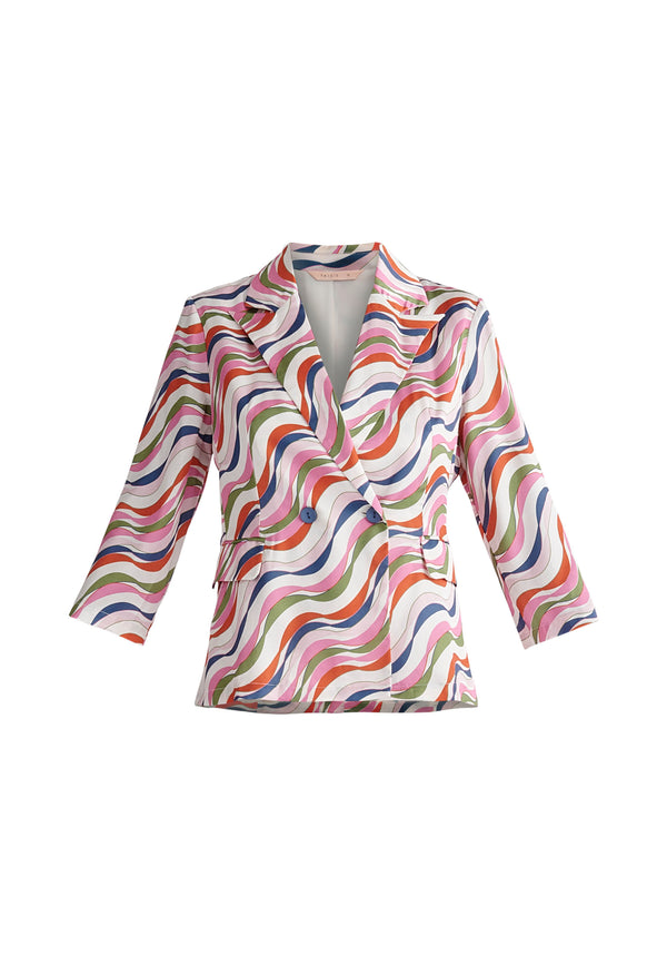 Paisie Belted Wave Print Blazer in Pink Cut Out