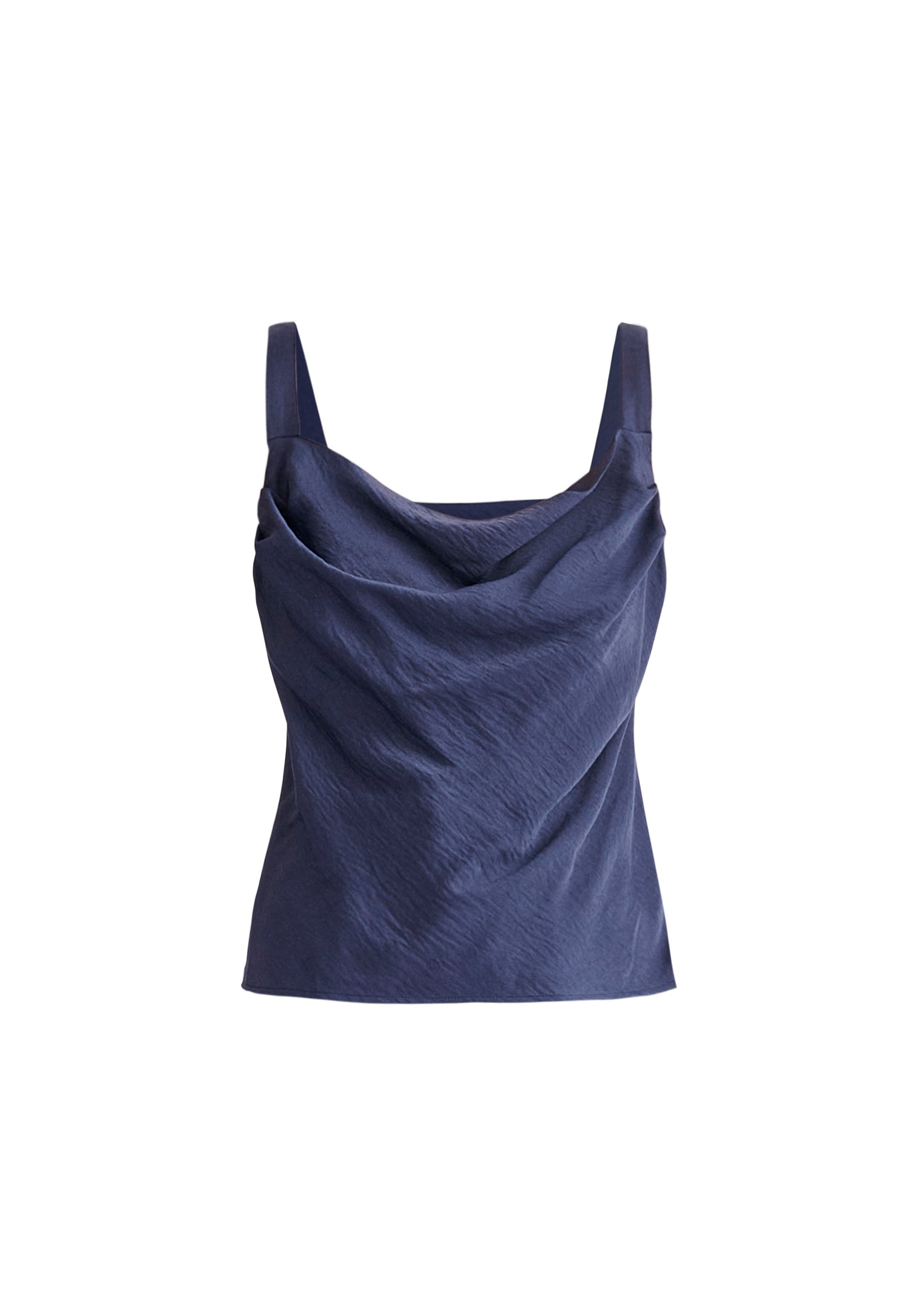 Paisie Cowl Neck Vest Top in Navy Cut Out