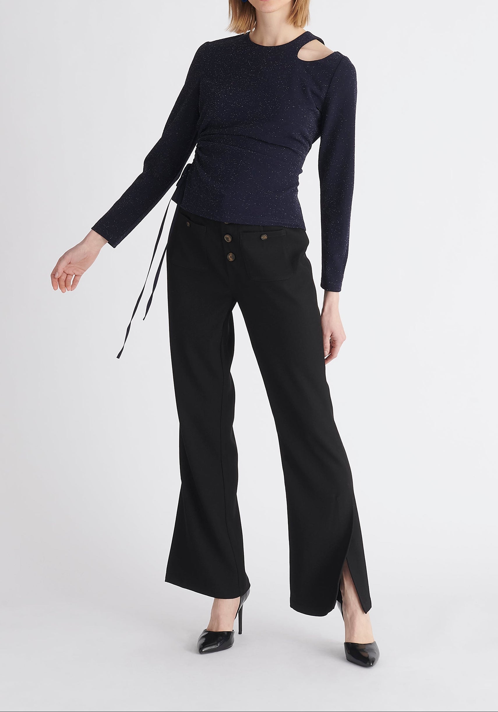 Paisie Sparkly Cut Out Top in Navy