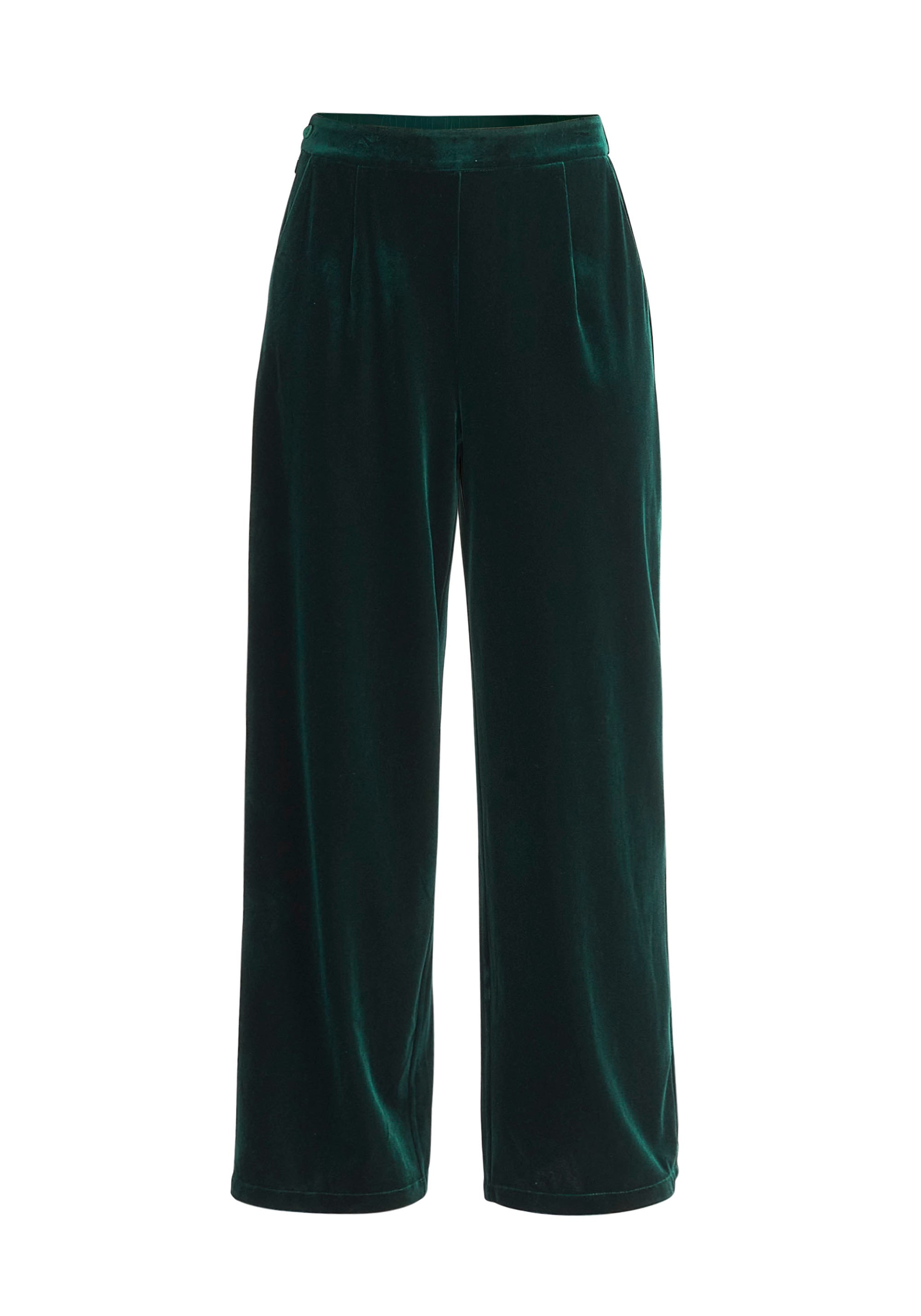 Paisie High Waist Velvet Trousers in Dark Green Cut Out