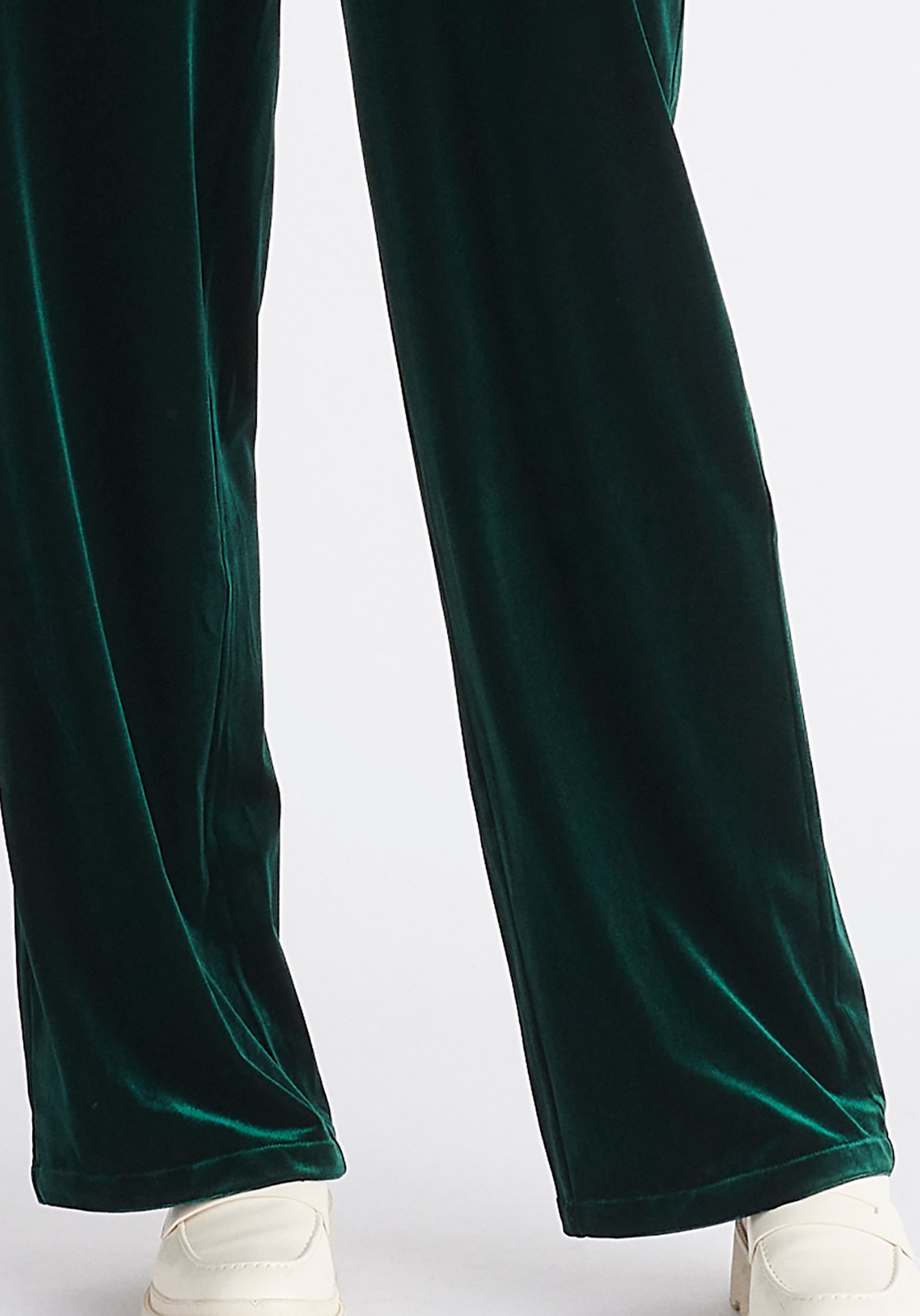 Paisie High Waist Velvet Trousers in Dark Green Close Up