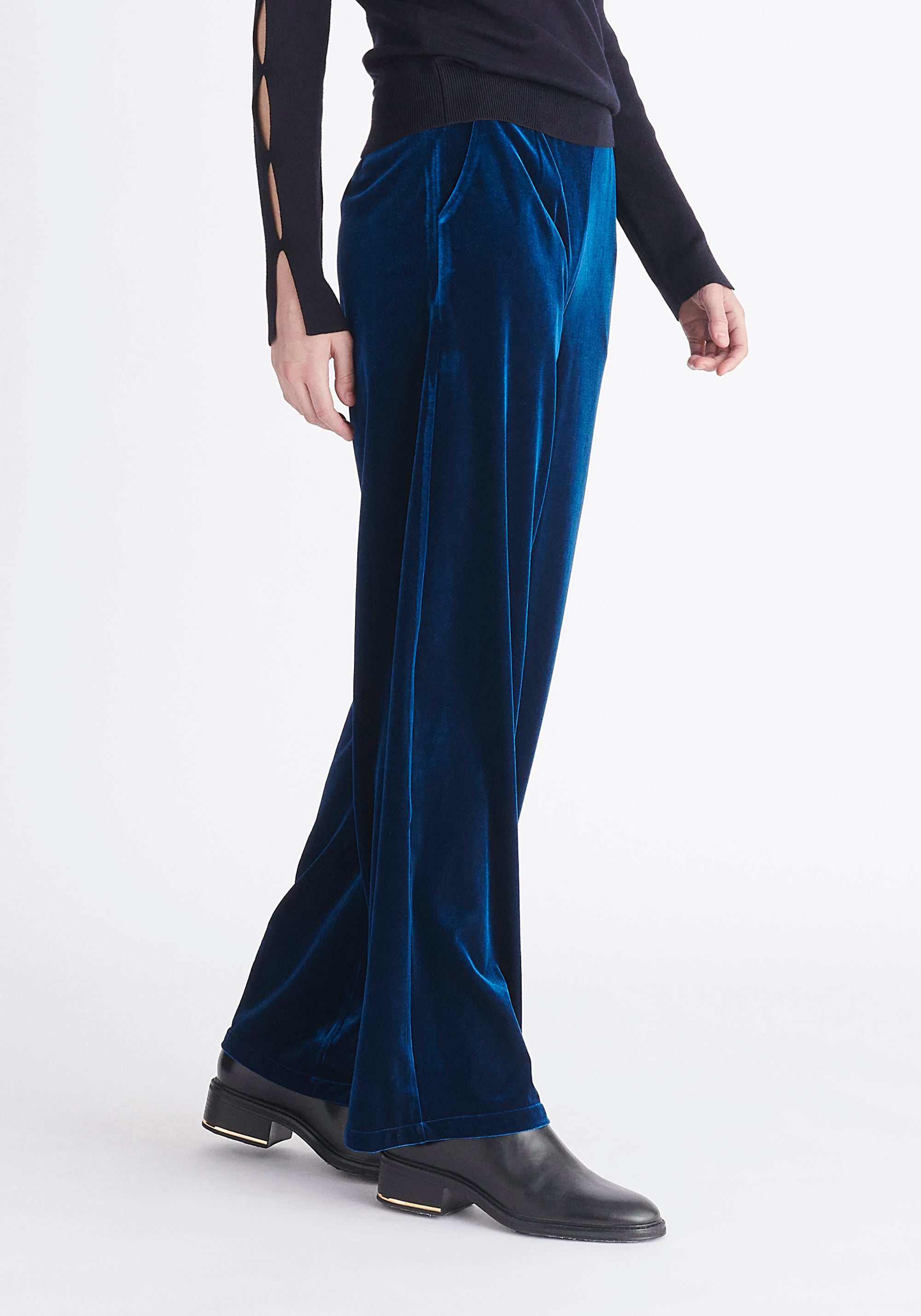 Paisie High Waist Velvet Trousers in Blue