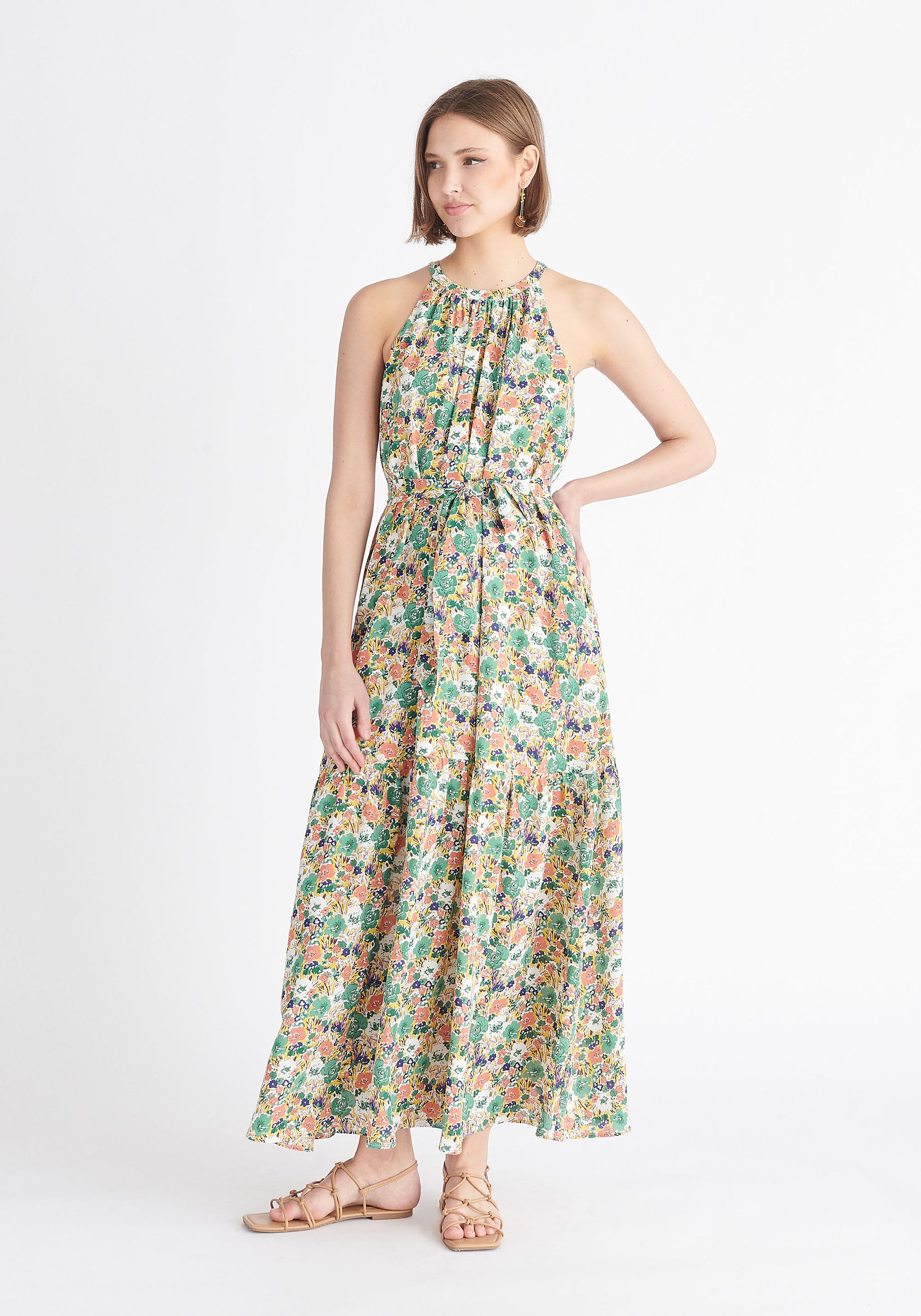 Paisie Floral Halterneck Maxi Dress