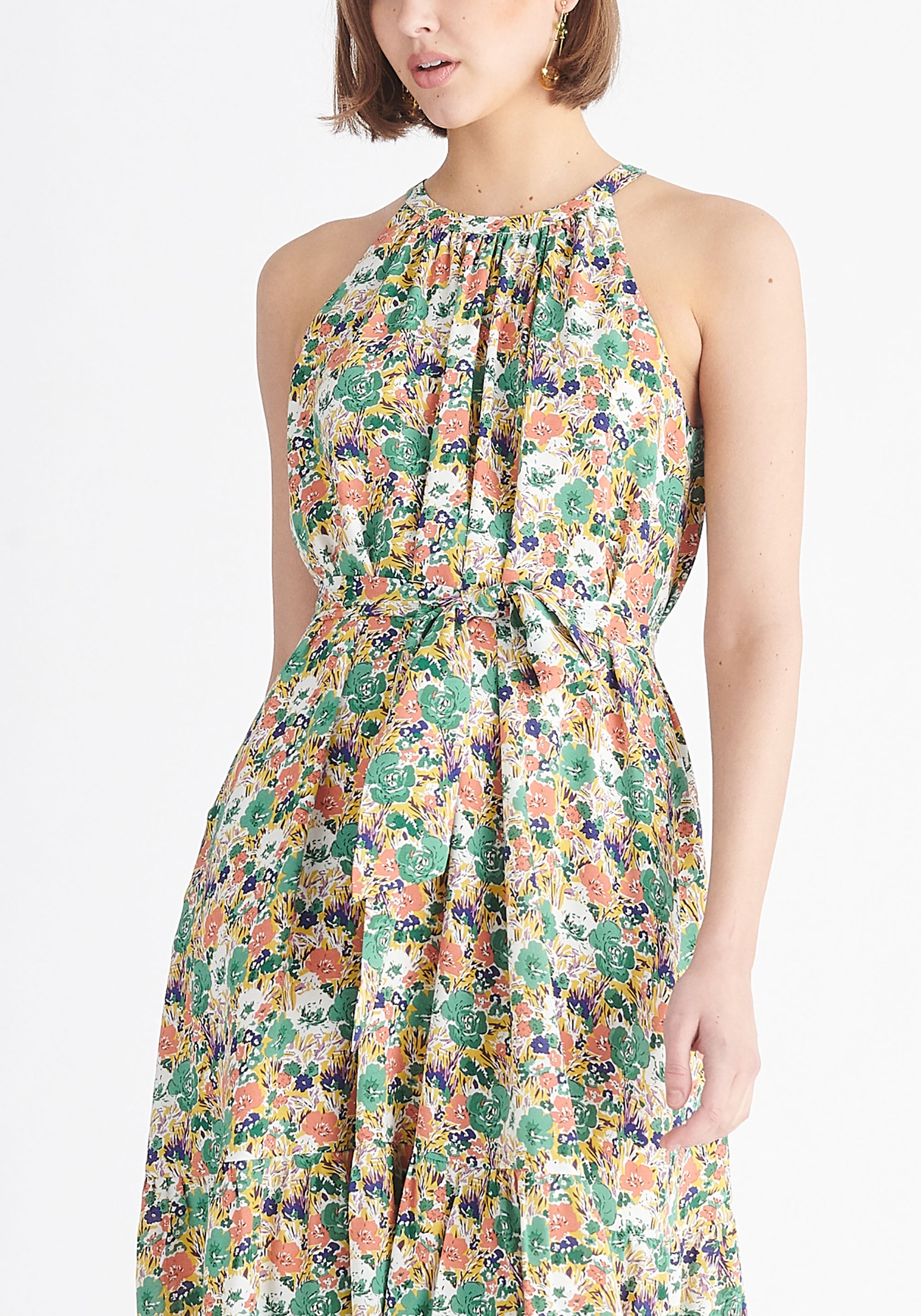 Paisie Floral Halterneck Maxi Dress Close Up