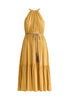 Paisie Tiered Halterneck Jersey Dress in Yellow Cut Out