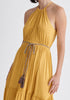 Paisie Tiered Halterneck Jersey Dress in Yellow Close Up