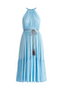 Paisie Tiered Halterneck Jersey Dress in Light Blue Cut Out