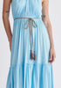 Paisie Tiered Halterneck Jersey Dress in Light Blue Close Up