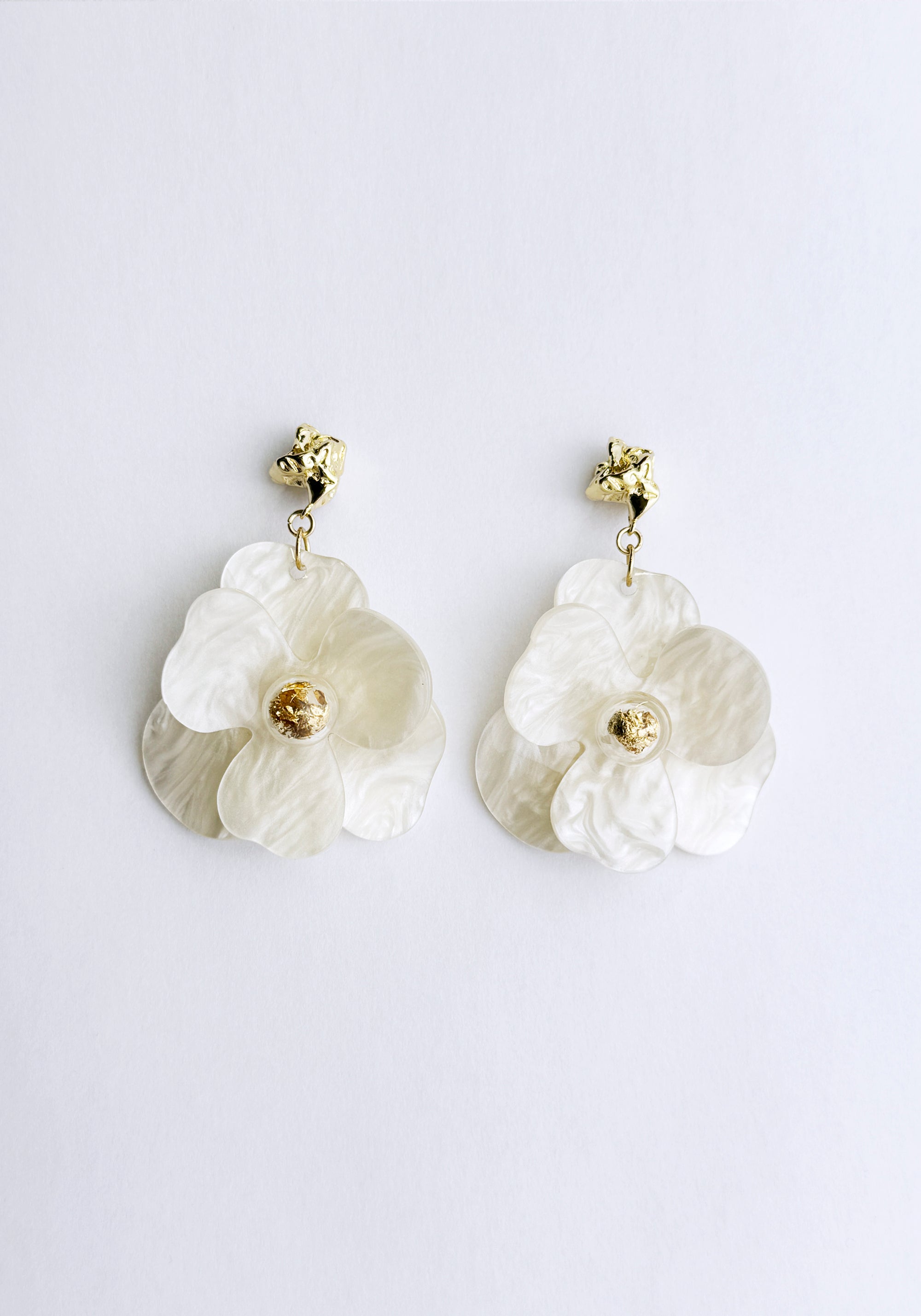 Golden Petal Drop Earrings in White
