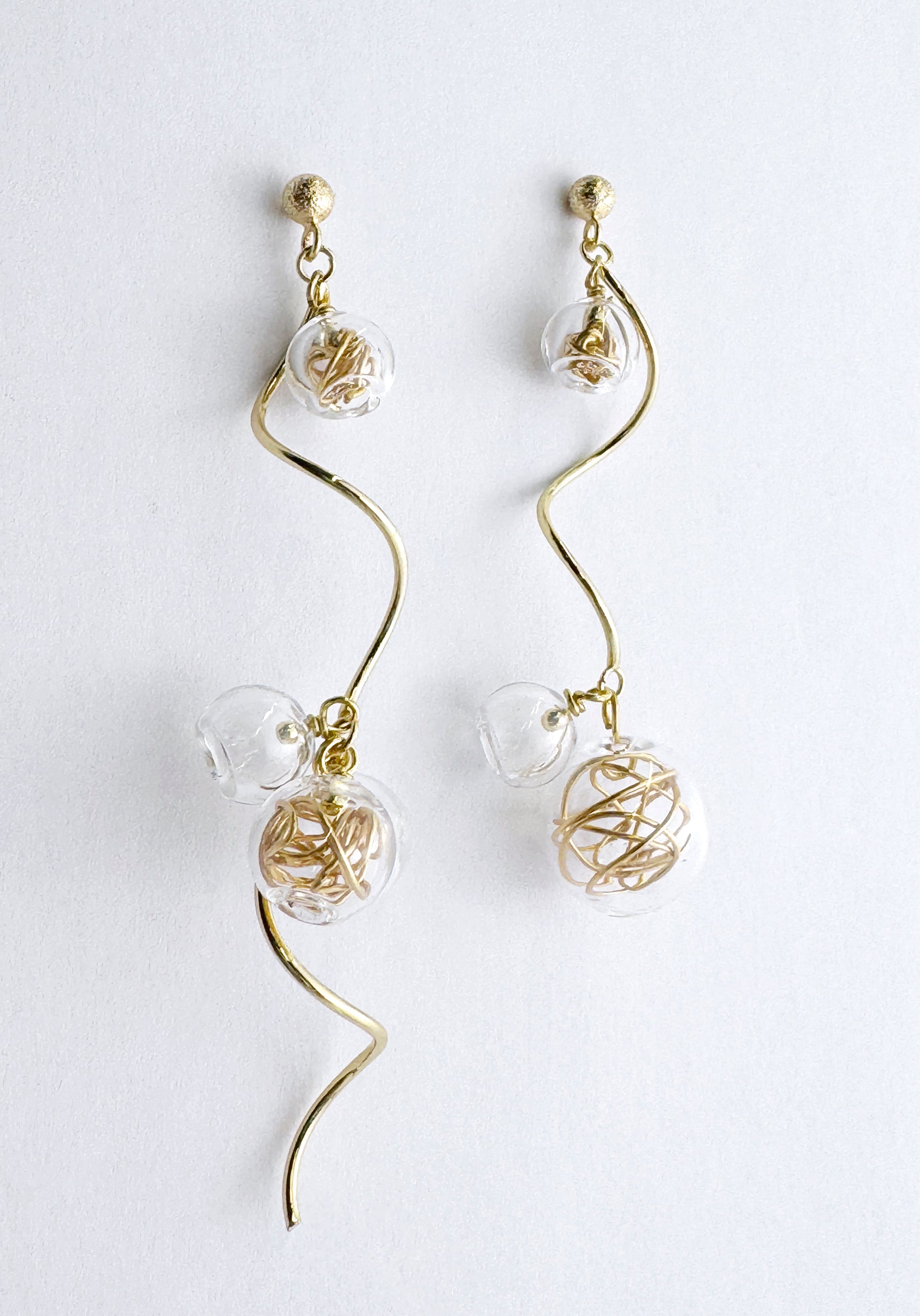 Asymmetrical Swirl Sphere Earrings in Gold