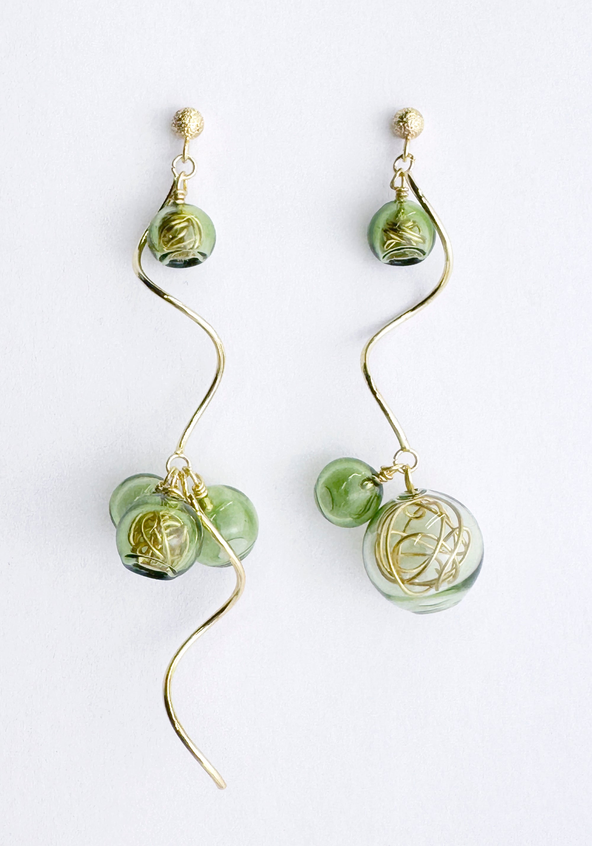 Swirl Glass Sphere Earrings in Green