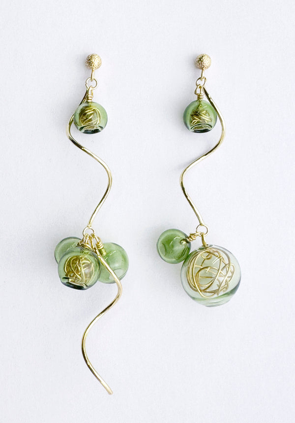 Swirl Glass Sphere Earrings in Green