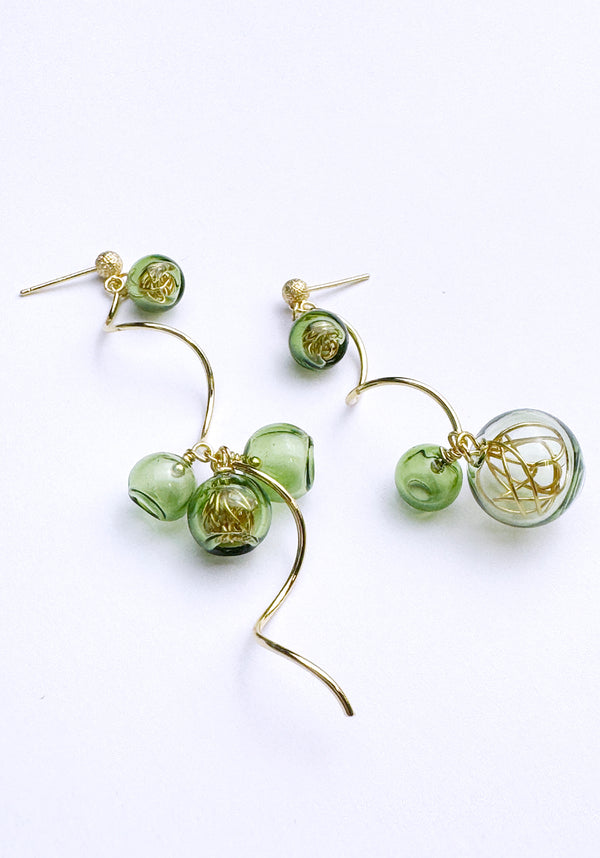 Swirl Glass Sphere Earrings in Green