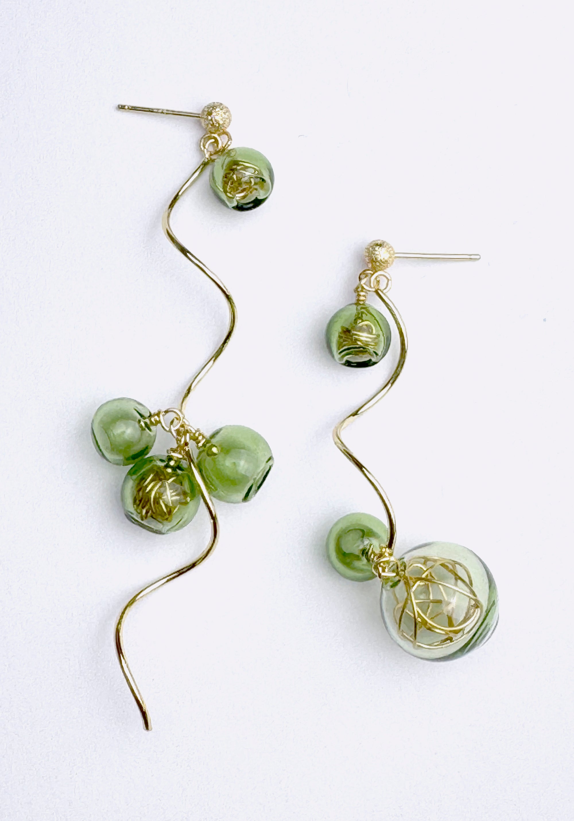 Swirl Glass Sphere Earrings in Green