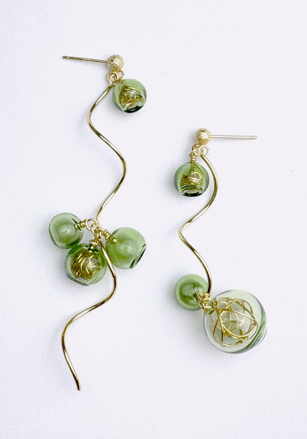 Swirl Glass Sphere Earrings in Green