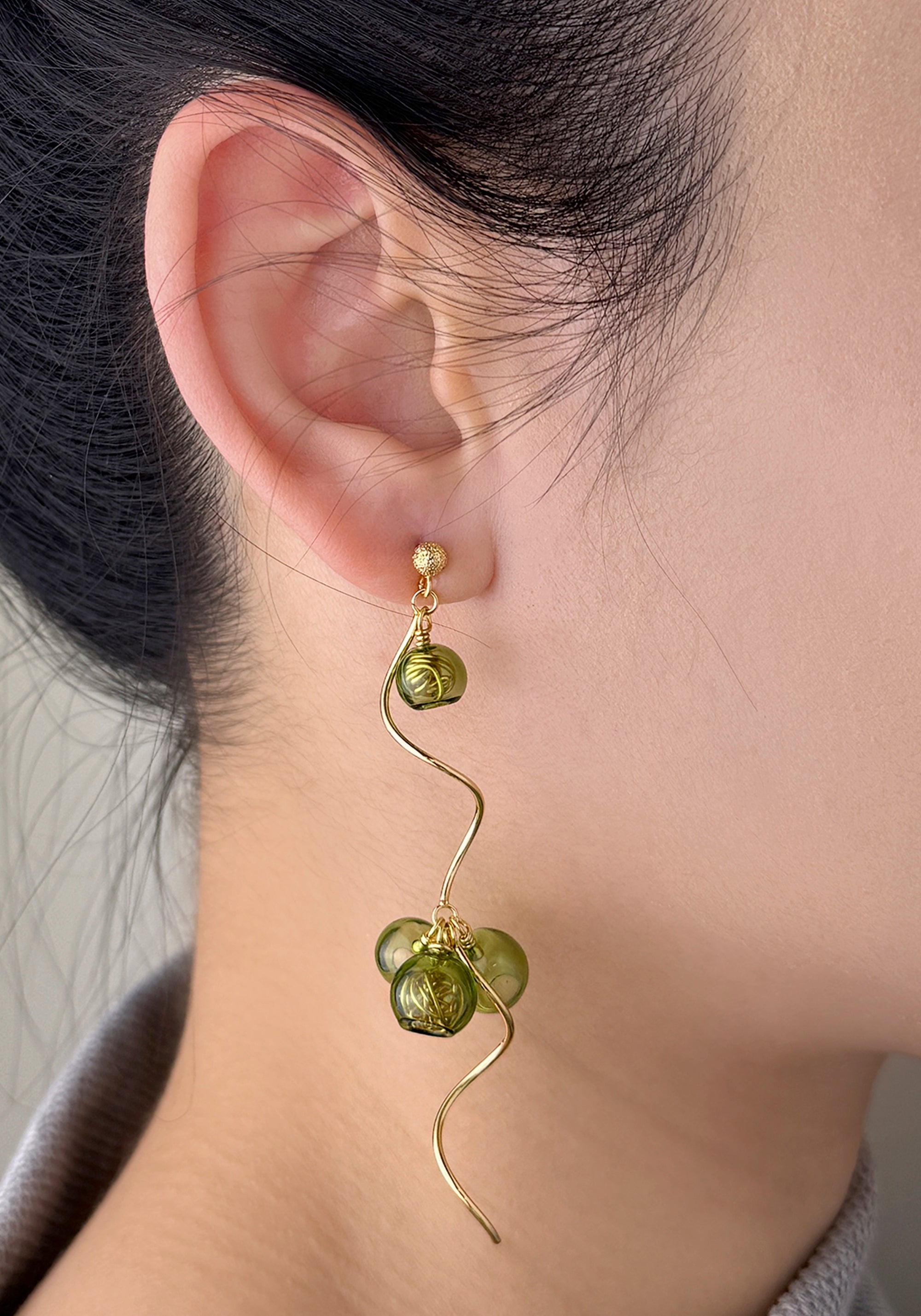Swirl Glass Sphere Earrings in Green