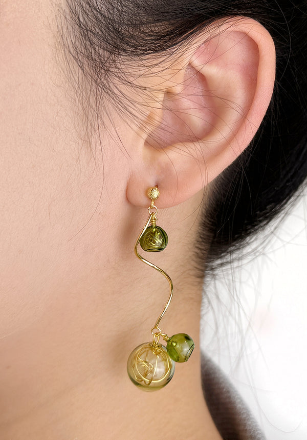 Swirl Glass Sphere Earrings in Green