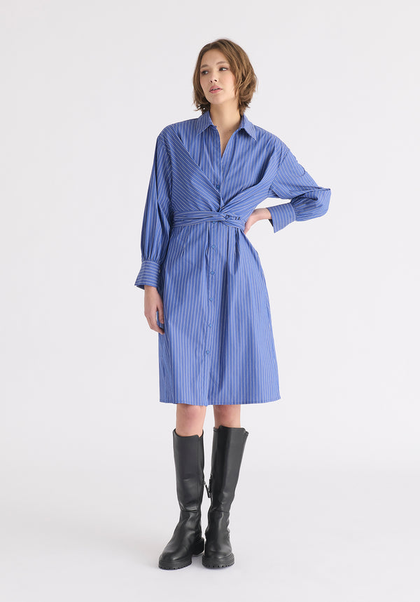 Striped Shirt Dress with Waist Tie