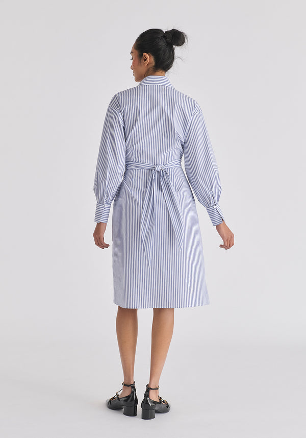 Striped Shirt Dress with Waist Tie