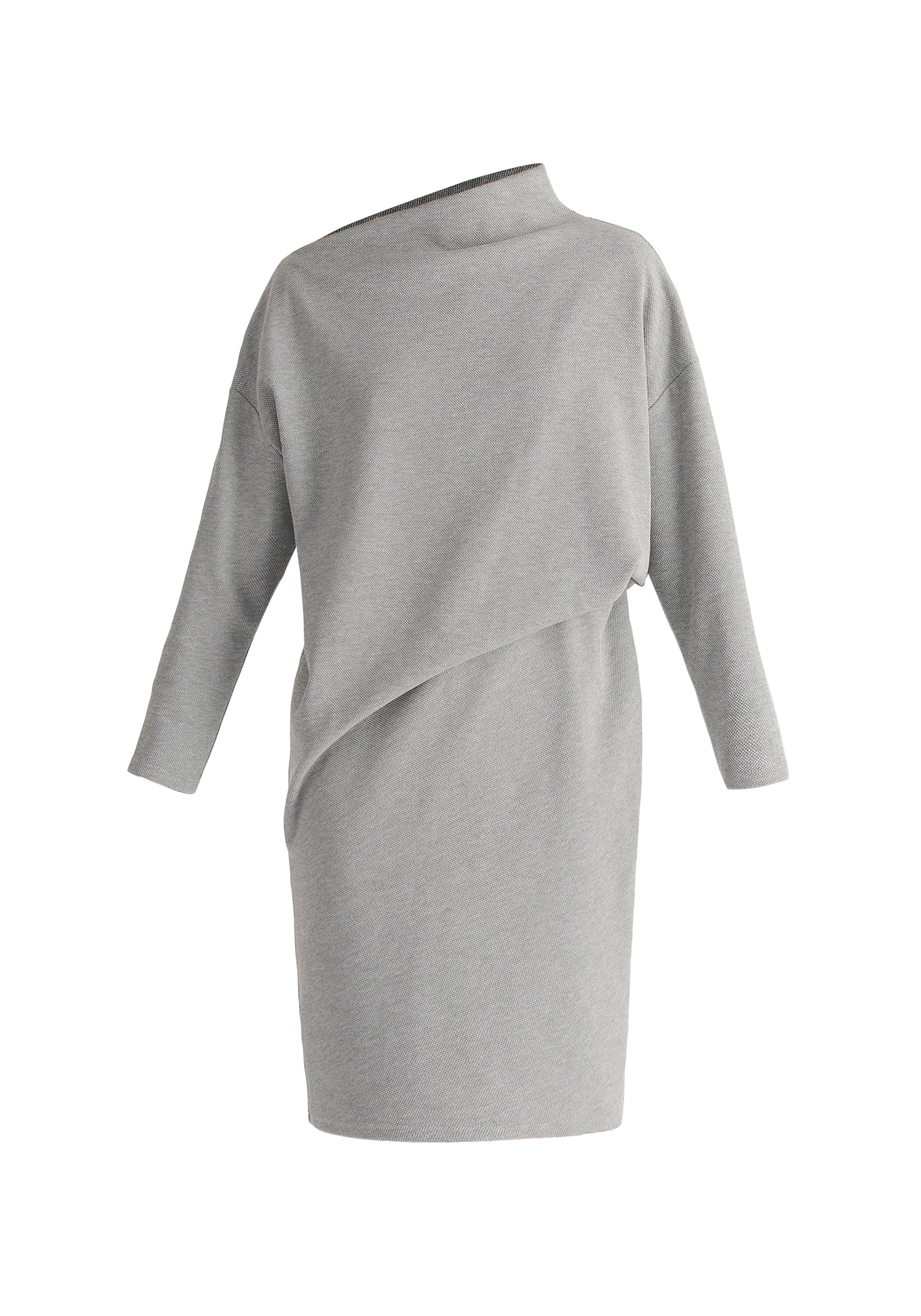 Asymmetric Neck Jumper Dress in Marl Grey Cut Out