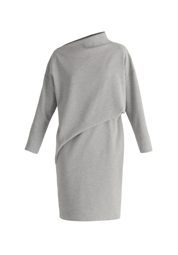 Asymmetric Neck Jumper Dress in Marl Grey Cut Out