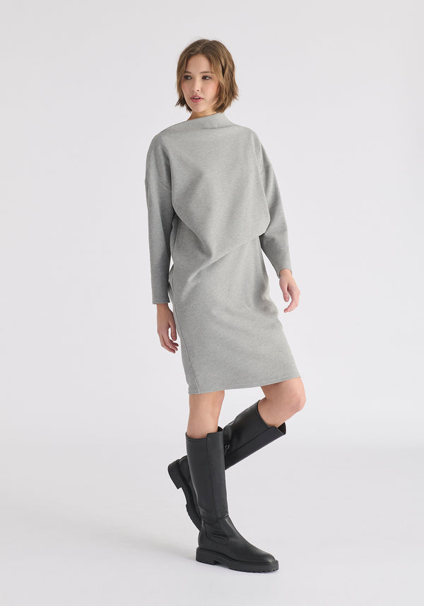 Asymmetric Neck Jumper Dress in Marl Grey Side