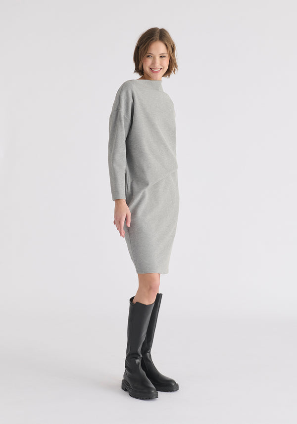 Asymmetric Neck Jumper Dress in Marl Grey Side