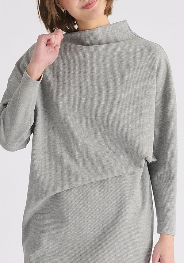 Asymmetric Neck Jumper Dress in Marl Grey Close Up