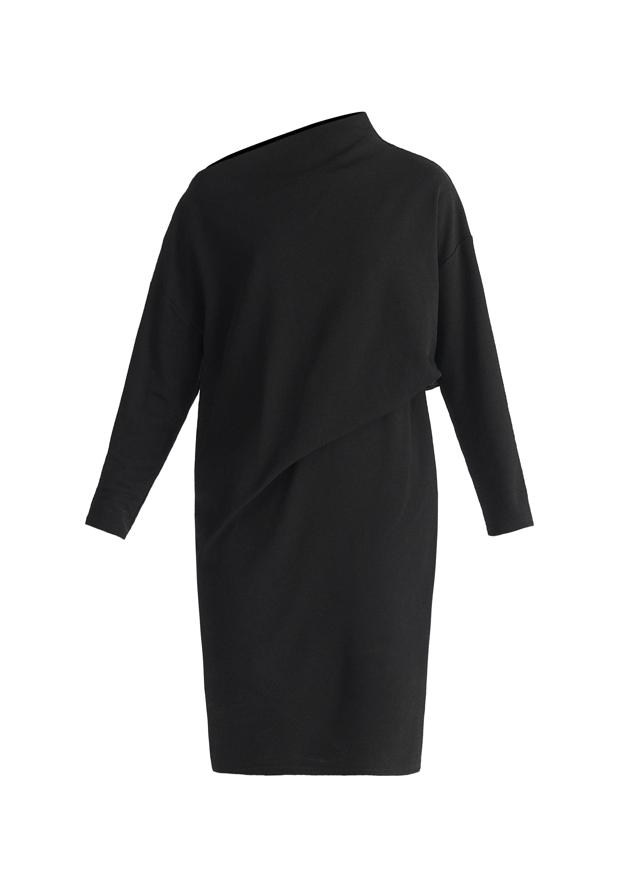 Asymmetric Neck Jumper Dress in Black Cut Out