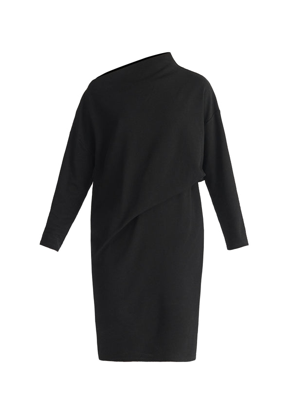 Asymmetric Neck Jumper Dress in Black Cut Out