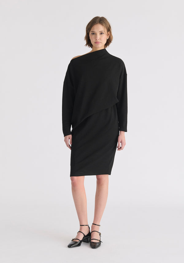 Asymmetric Neck Jumper Dress in Black
