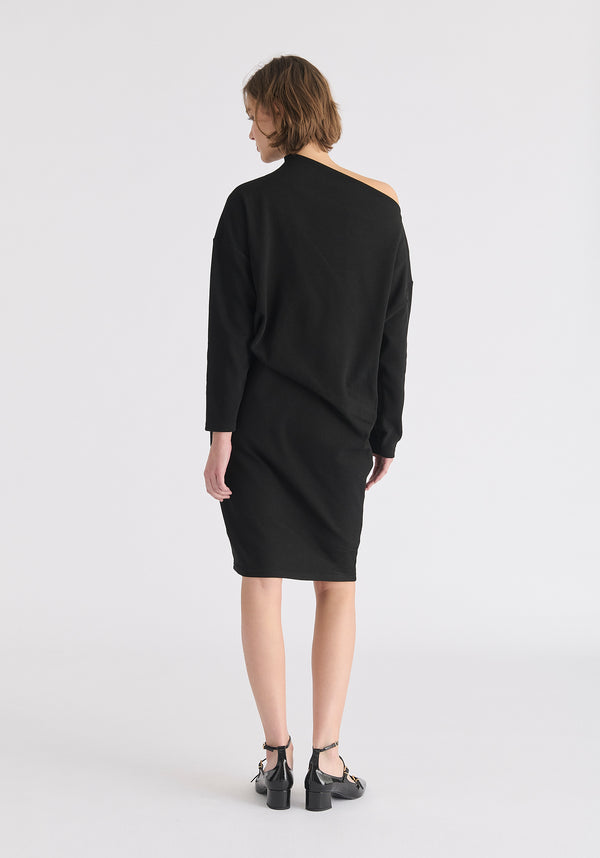 Asymmetric Neck Jumper Dress in Black Back