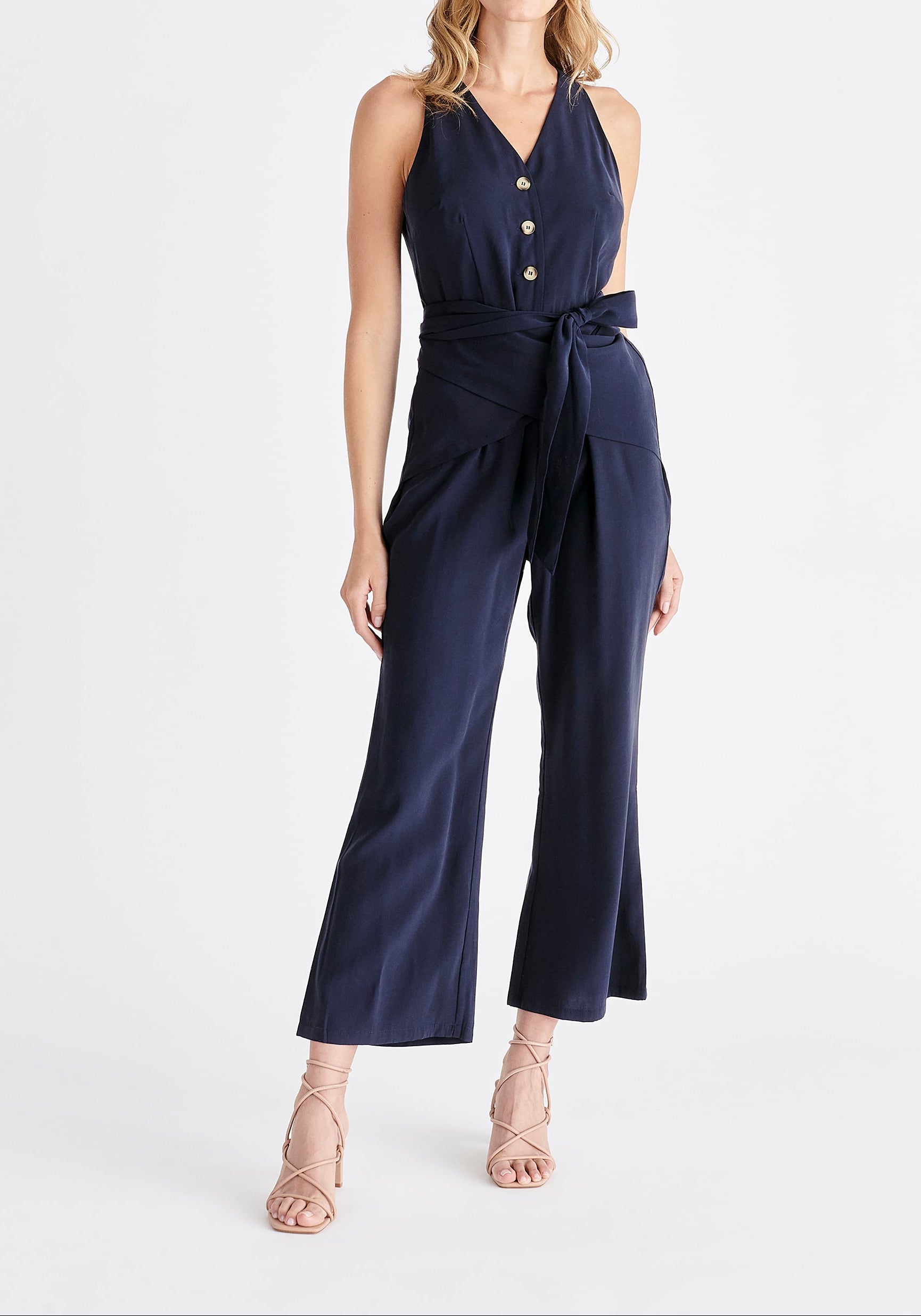Waist Tie Jumpsuit in Navy