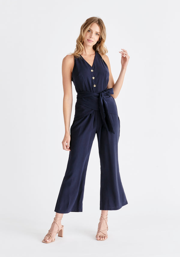 Waist Tie Jumpsuit in Navy