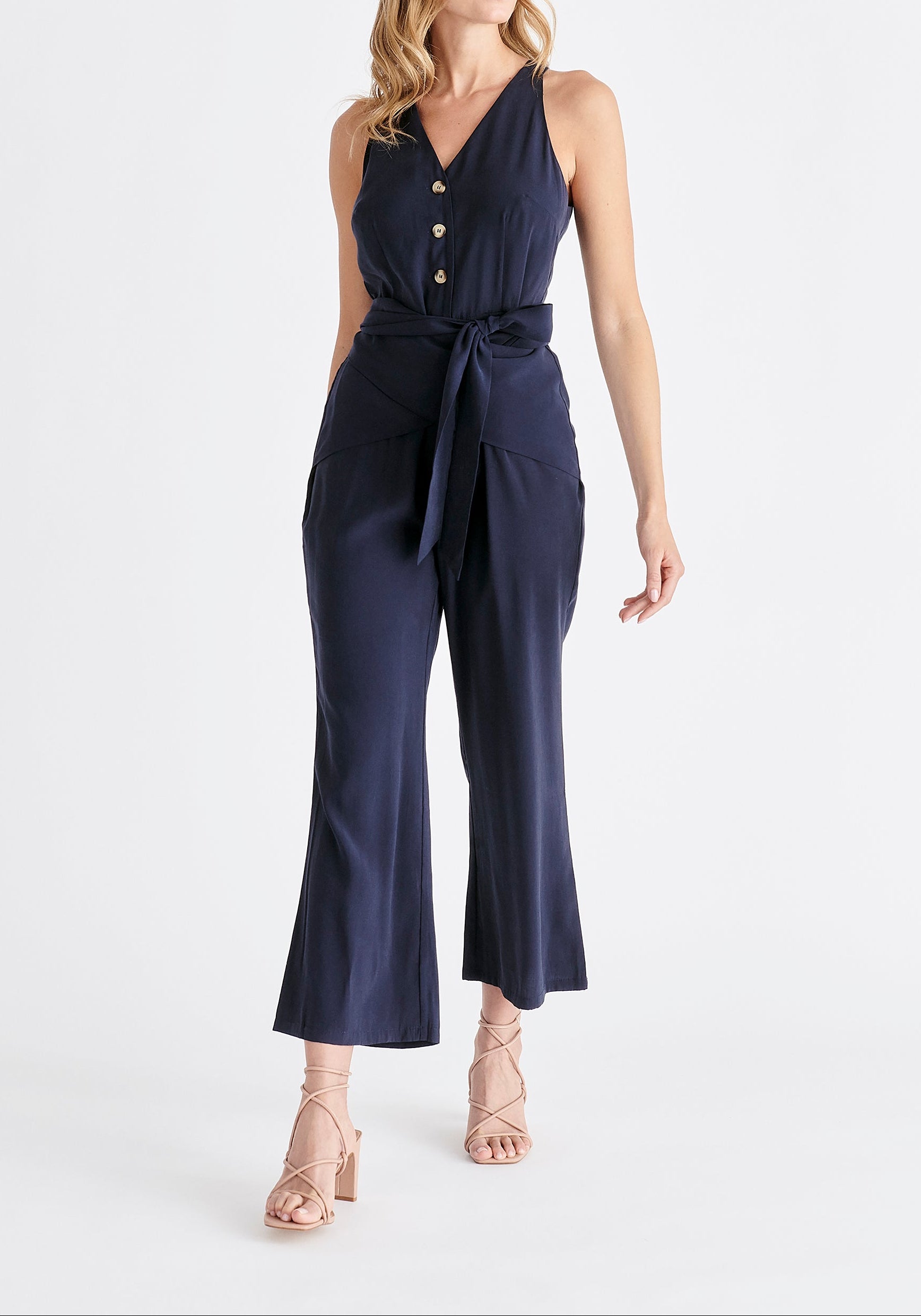 Waist Tie Jumpsuit in Navy