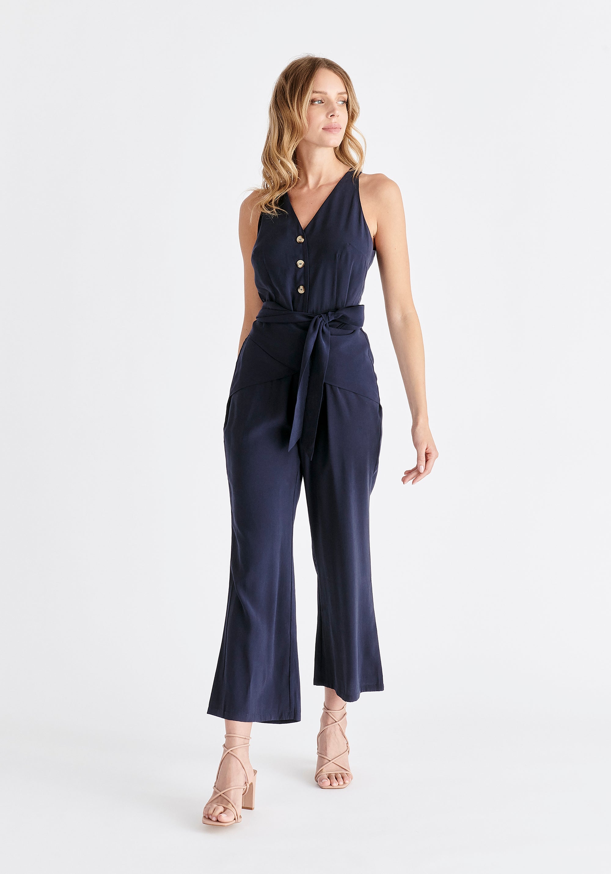 Waist Tie Jumpsuit in Navy