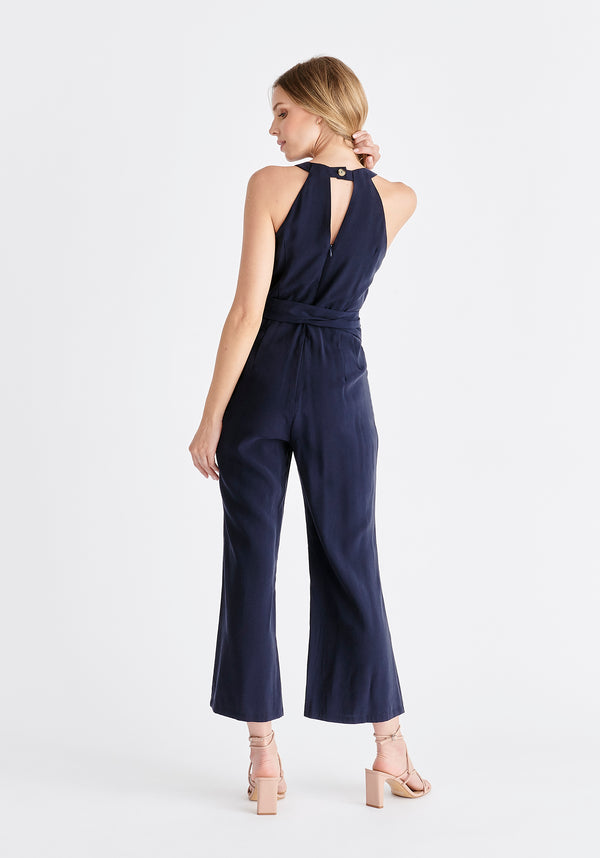Waist Tie Jumpsuit in Navy Back