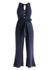 Waist Tie Jumpsuit in Navy Cut Out