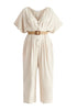 Linen Blend Button Jumpsuit in Oatmeal Cut Out