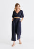 Linen Blend Button Jumpsuit in Navy