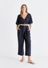 Linen Blend Button Jumpsuit in Navy